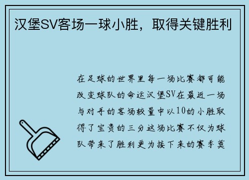 汉堡SV客场一球小胜，取得关键胜利
