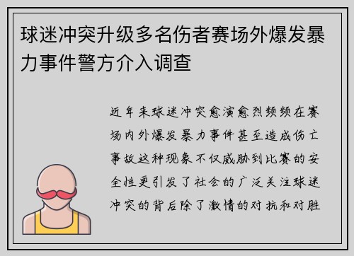 球迷冲突升级多名伤者赛场外爆发暴力事件警方介入调查
