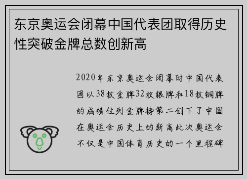 东京奥运会闭幕中国代表团取得历史性突破金牌总数创新高